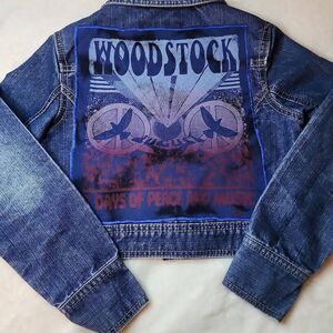 Woodstock Upcycled Squeeze Denim Jacket Size Medium 10